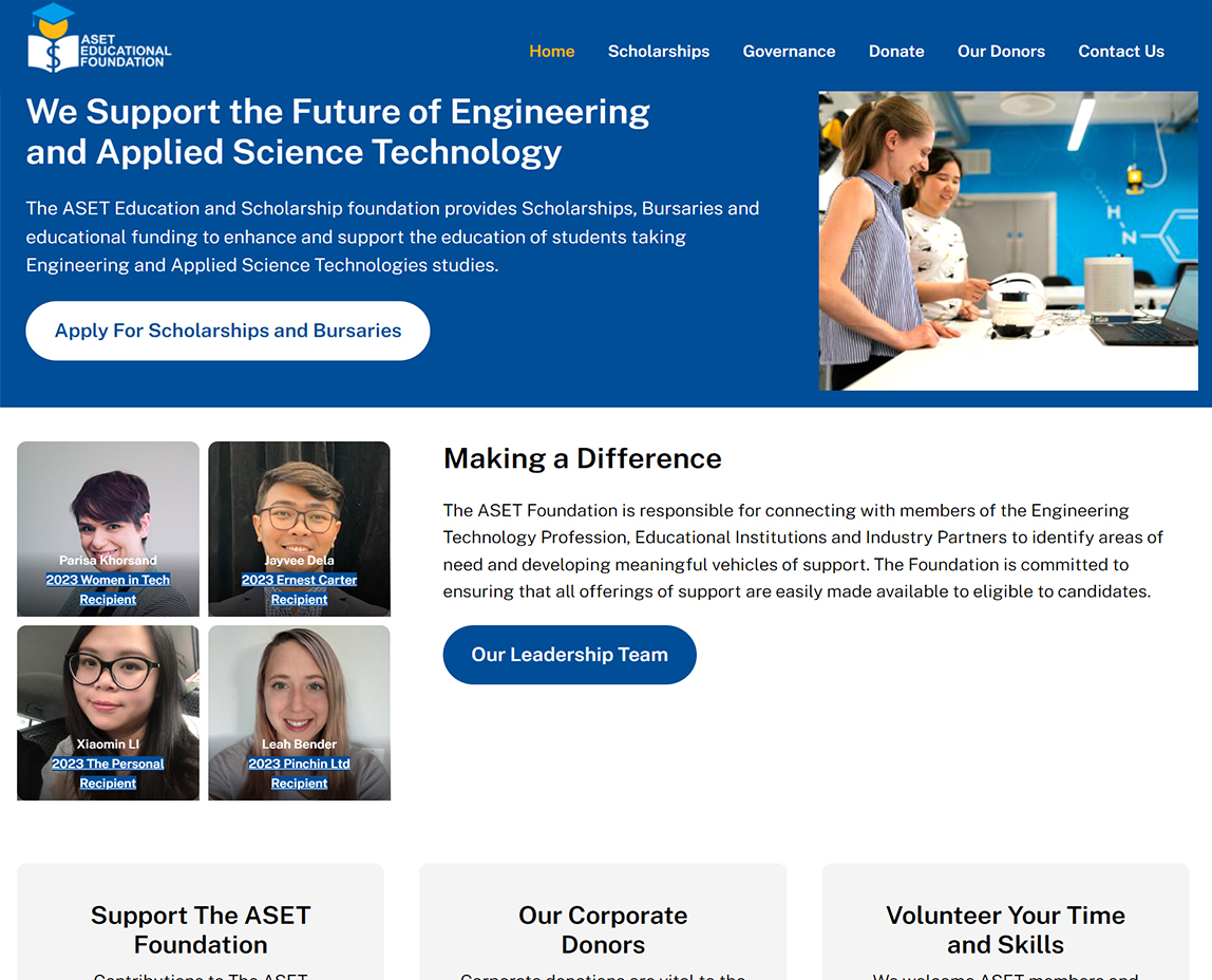 aset educational foundation Webpage